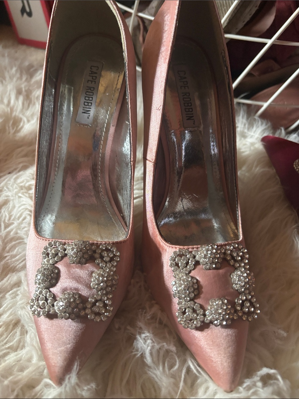 Cape Robbin Pink Satin Pointed Toe Embellished Heels